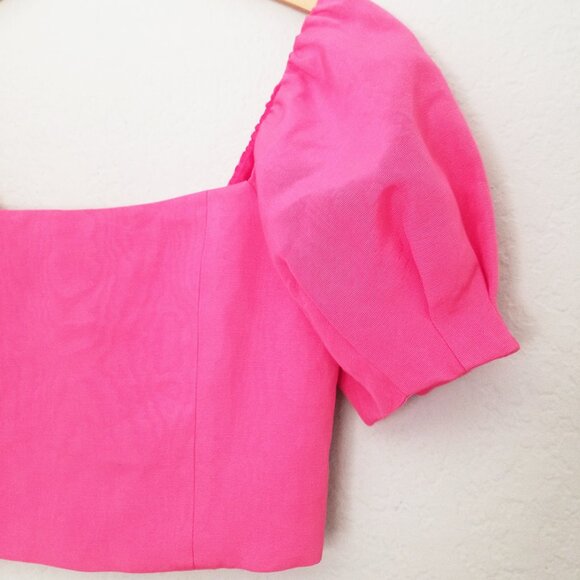 Alice + Olivia Joslyn Puff Sleeve Cropped Top in Wild Pink Size 4 Barbie $295 - Picture 13 of 16